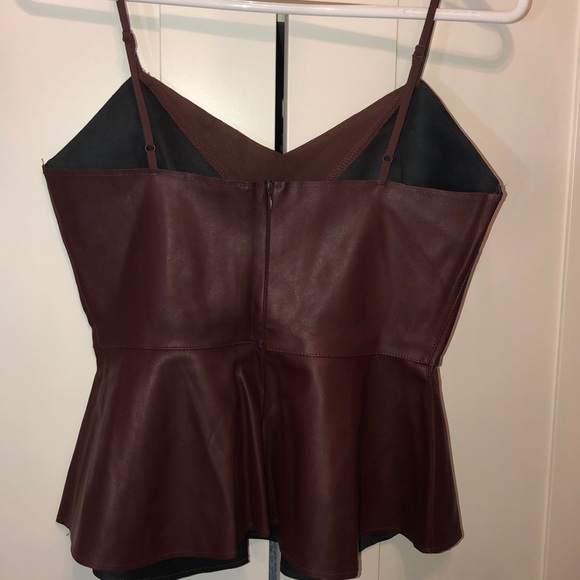 NWOT Maroon Faux Leather Peplum Tank Top - Picture 6 of 6